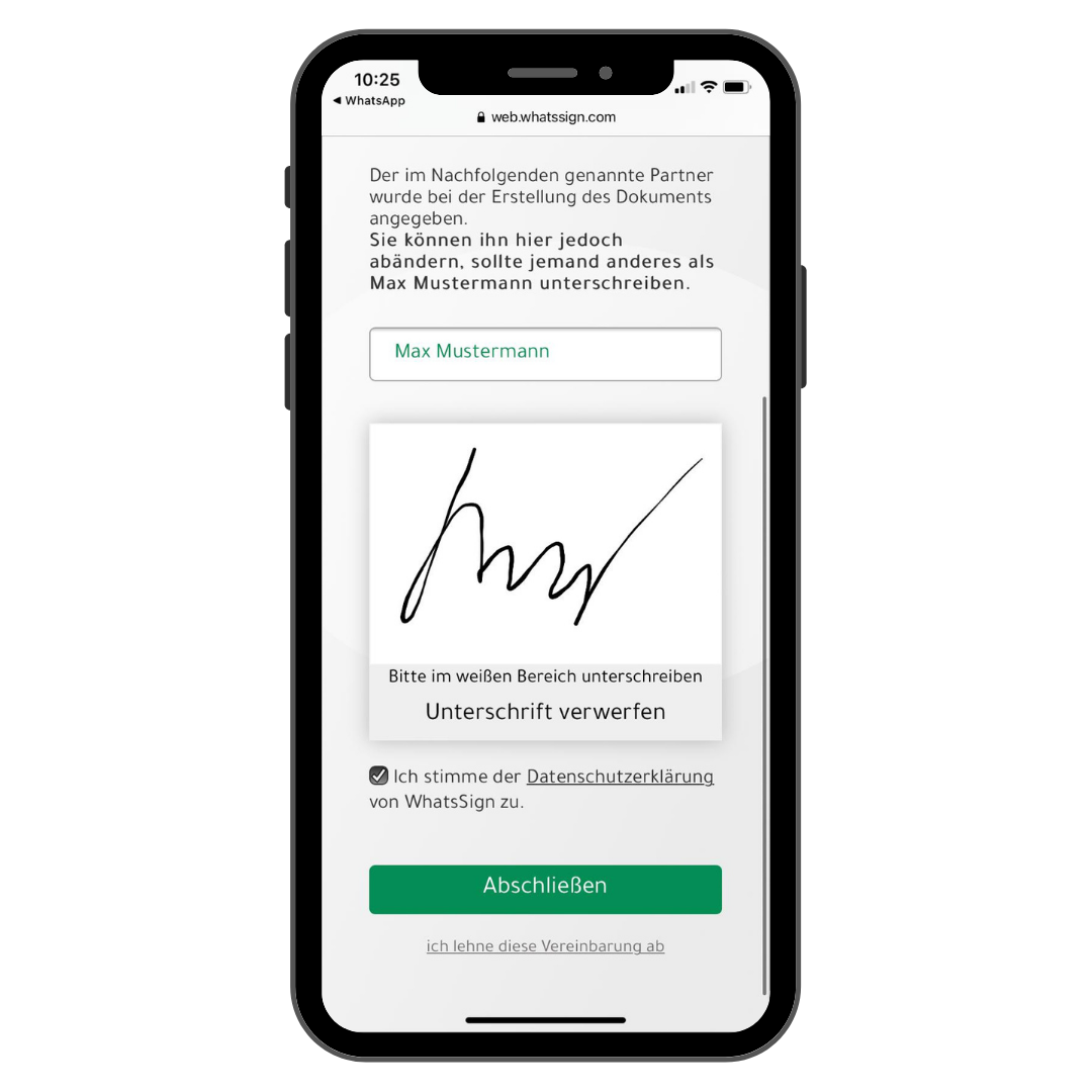 Am Handy unterschreiben mit WhatsSign